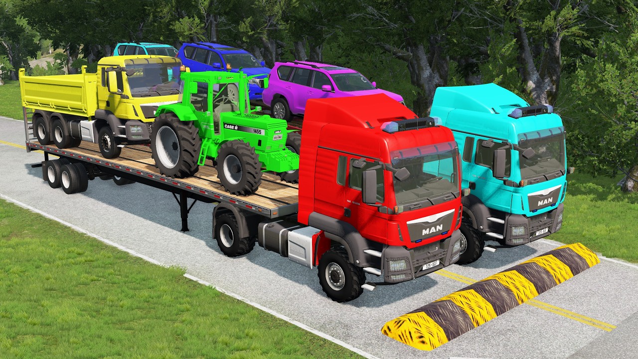 Flatbed Truck Mcqueen | Transportation with Truck - Pothole vs Car # - BeamNG.Drive