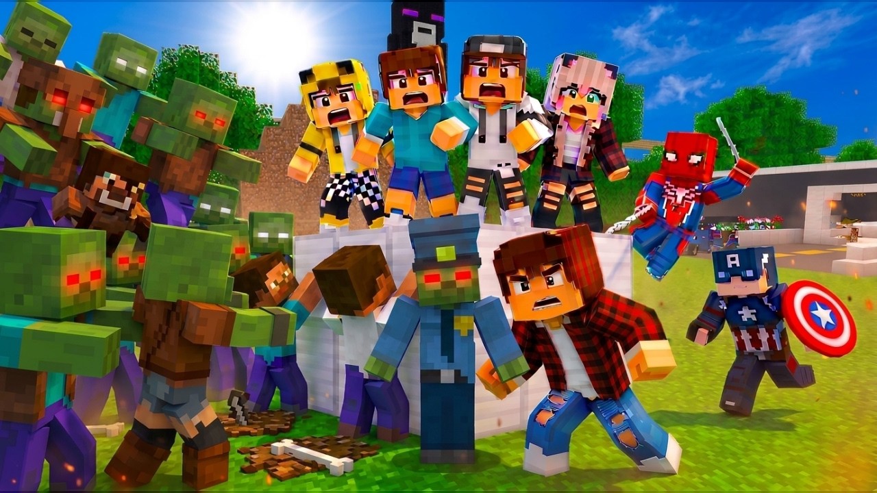 ماين كرافت لكن الزومبي هجم علينه وساعدت جيجي وعبوسي وكعبول وطيبة وسبايدرمان نقذنه 😱🔥#فلم_ماين_كرافت
