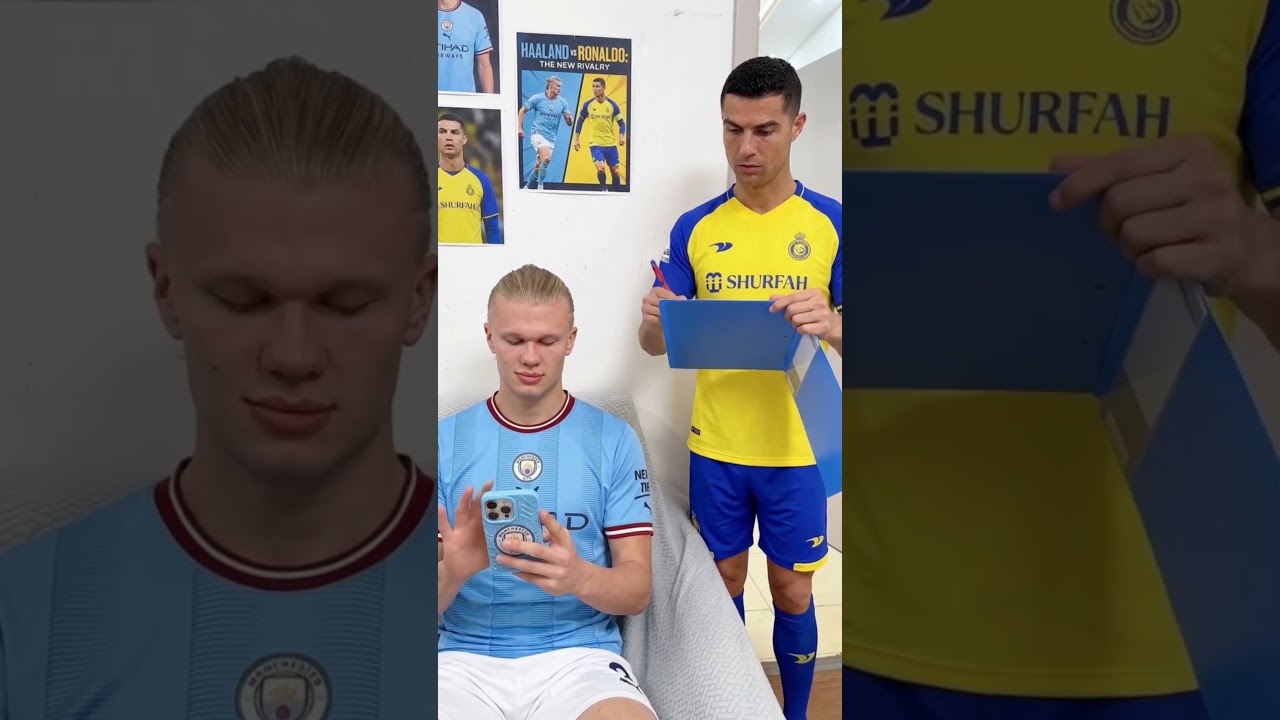 Ronaldo tries to get the code for Haaland's phone #football #ronaldo