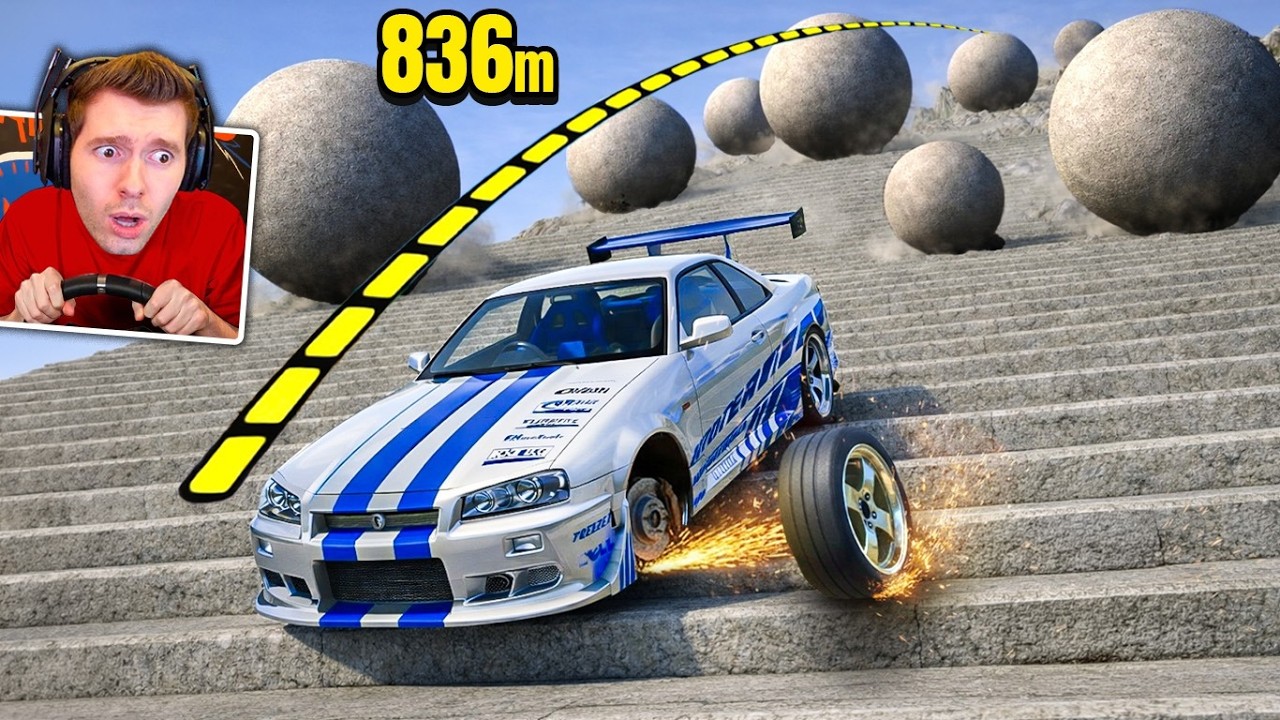 CARRO vs BOLAS na ESCADARIA 200000 DEGRAUS no BeamNG Drive!