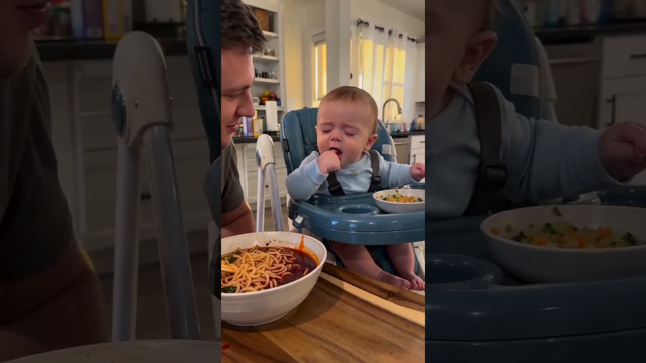 Spicy Noodle Challenge: Baby Edition! 🌶️👶You won't be able to stop laughing 😂#dadandbaby