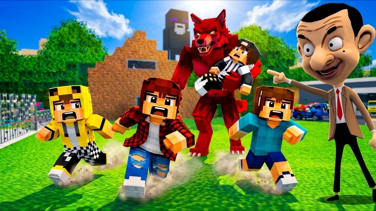 ماين كرافت لكن أنا وعبوسي وكعبول وجيجي هربنا من الذئب المتوحش 😨😱 #فلم_ماين_كرافت