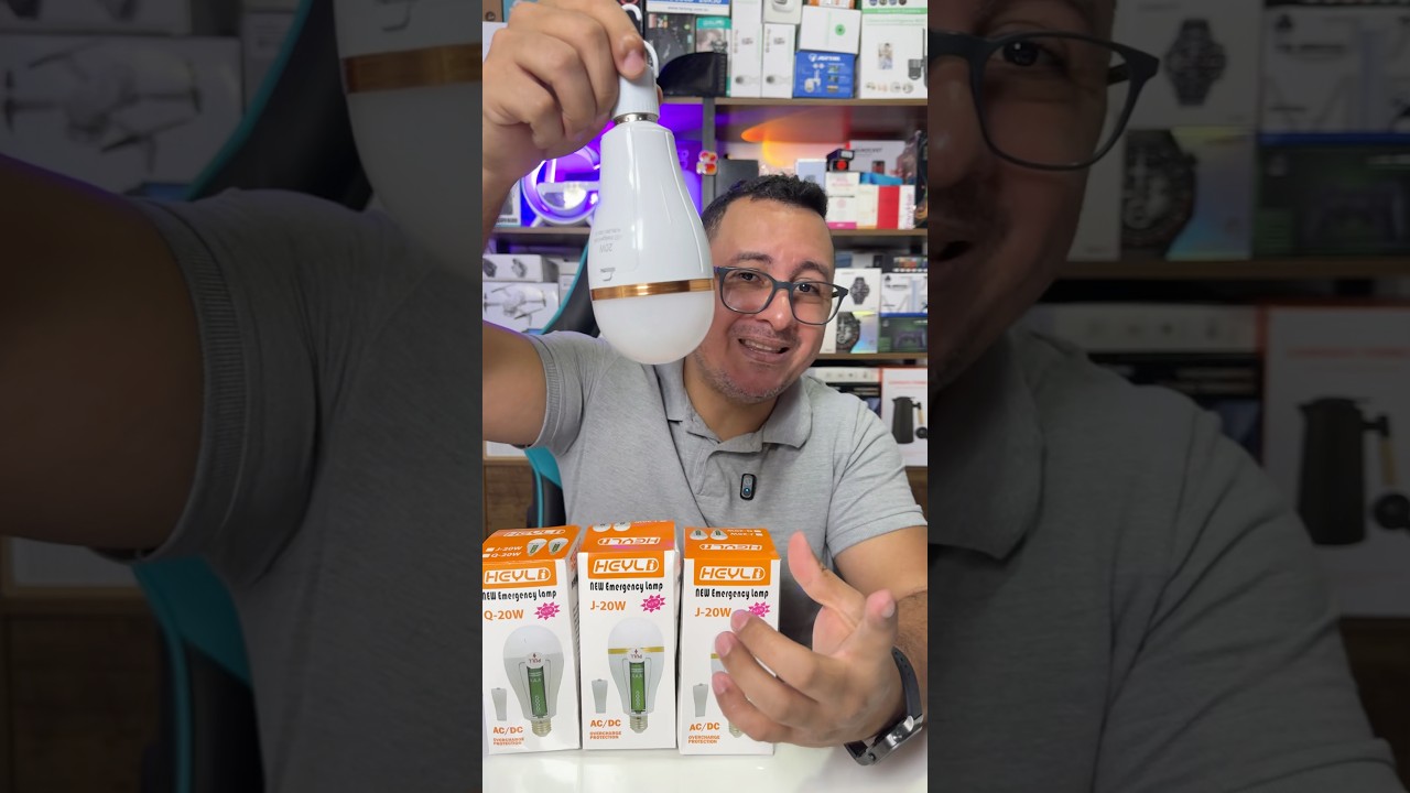 ￼Kit 3 Lâmpada LED de Emergência 20W inteligente, recarregável, acende quando falta luz