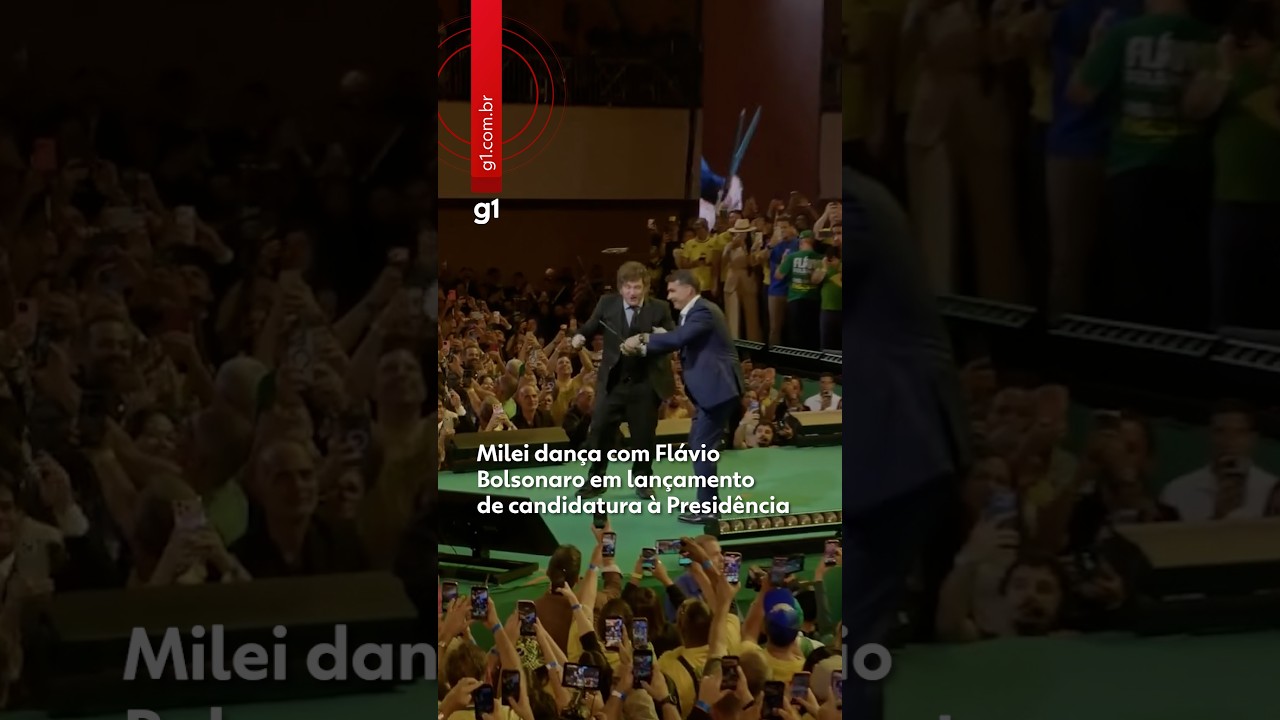 Milei dança com Flávio Bolsonaro em lançamento de candidatura à Presidência #shorts
