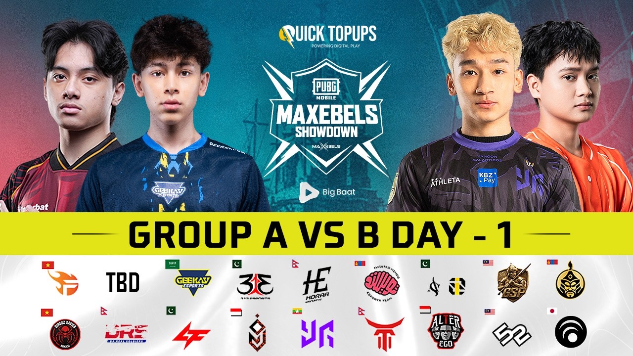 PUBG MOBILE MAXEBELS SHOWDOWN PLAYOFFS GROUP AvsB | DAY 1| Ft. #AE  #YG #FL #HORAA #DOP #GEEK #I8