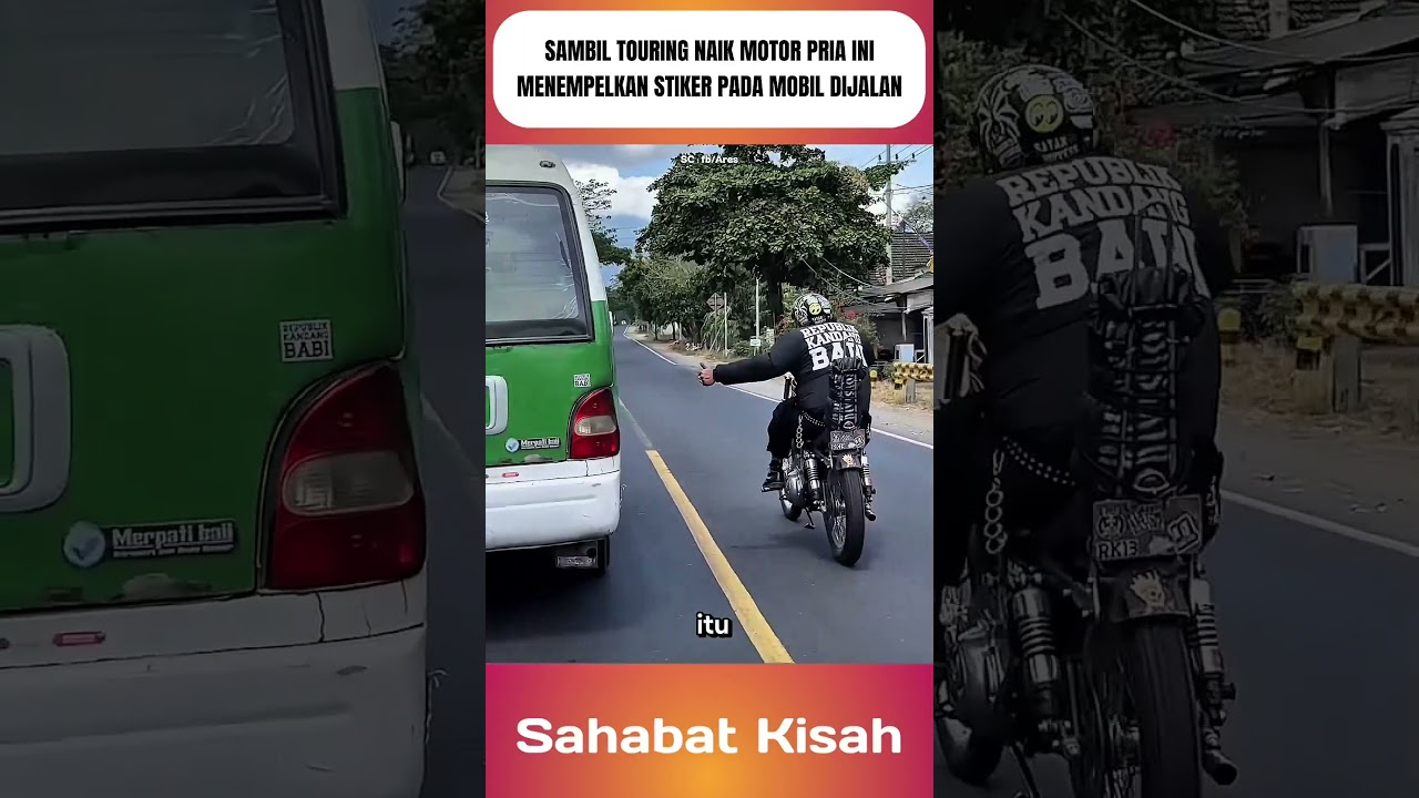 Sambil touring naik motor pria ini menempelkan stiker pada mobil dijalan #shorts