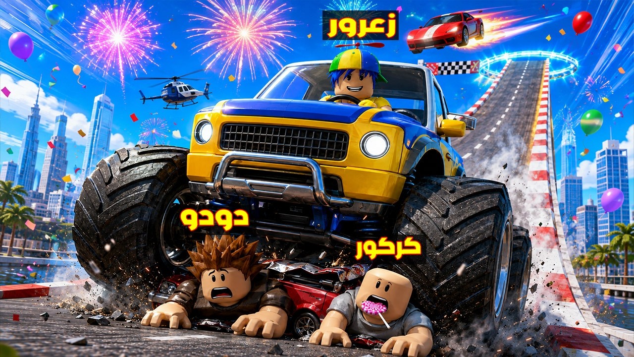 فلم روبلوكس : سيارة زعرور العملاقة السريعة تنزل من اسرع زحليقة في العالم 😱🔥