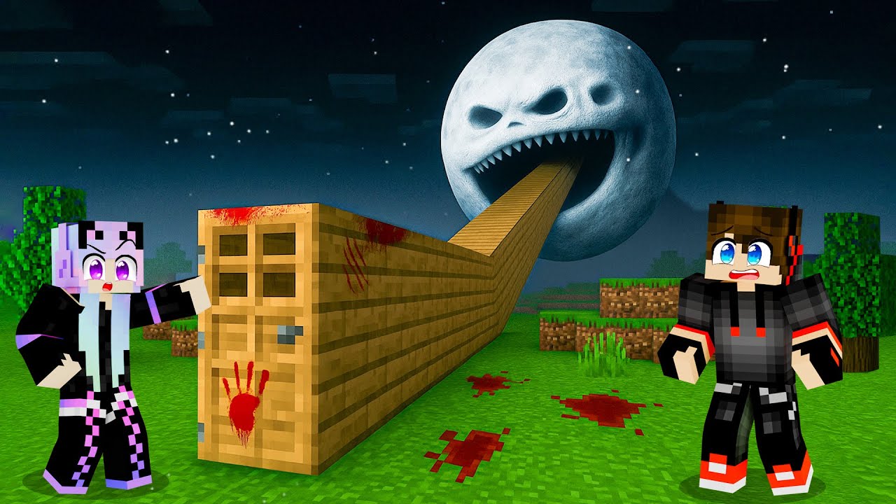 We found a GIANT DOOR to the CURSED MOON in Minecraft!