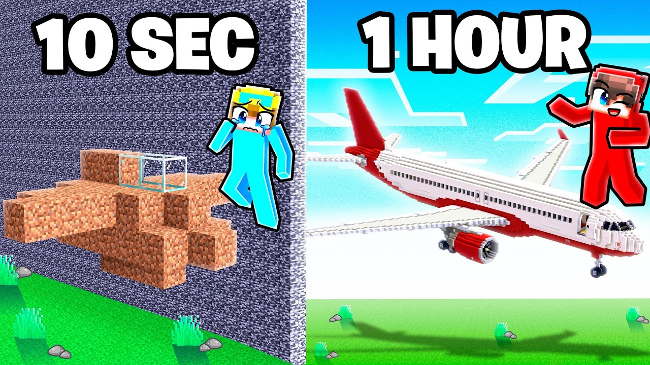 10 Seconds vs 1 Hour AIRPLANE House Build Challenge!