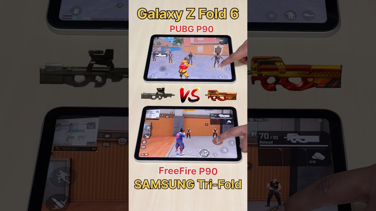 Galaxy Z Fold 6🔥 SAMSUNG Tri-Fold😈 PUBG P90 vs FreeFire P90 vs 120FPS vs 90FPS #bgmi #freefire