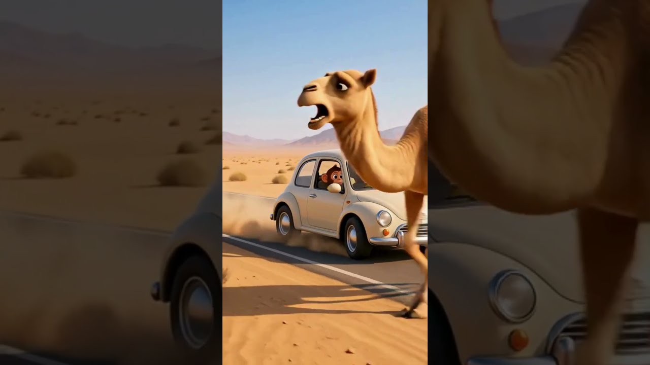 الجمل أوقف سيارة القرد السعيد! 😱🐪 والسبب صادم #Shorts #القرد_السعيد
