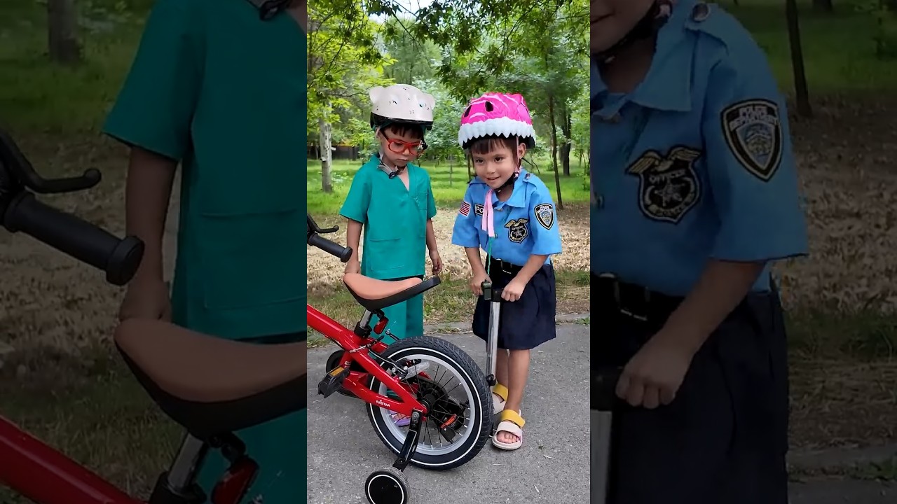 Doctor Is Late! Kids Learn About Bikes With Police Officer