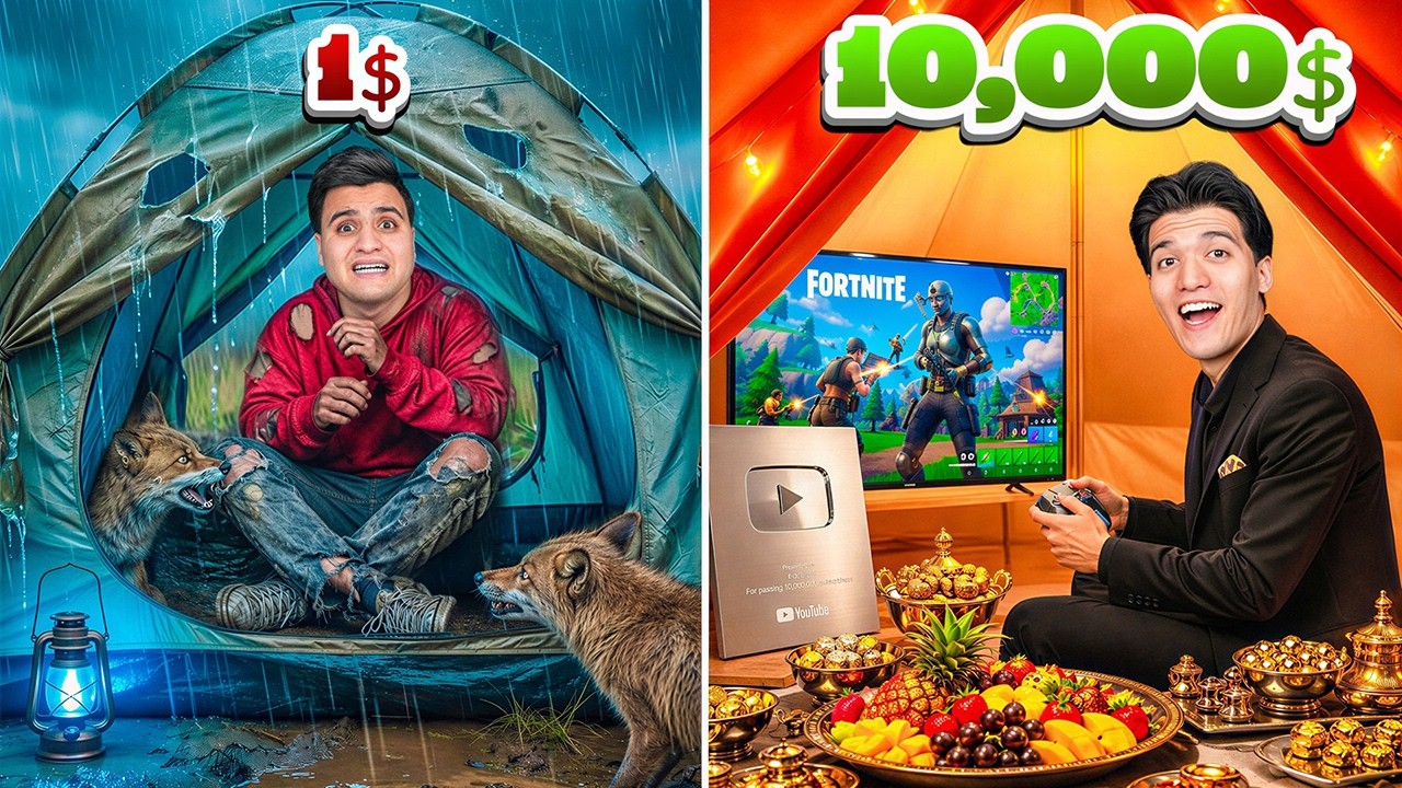 تحدي خيمة بـ1$ 🤯 مقابل 10,000$ 🤑 بلال ( راح فيها ) 🤕 !