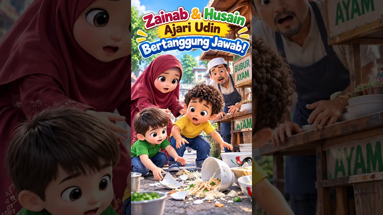 🥣 Udin Nabrak Gerobak Bubur! Zainab Bantu Beresin😱 | Animasi Keluarga #animasiislami #animasi