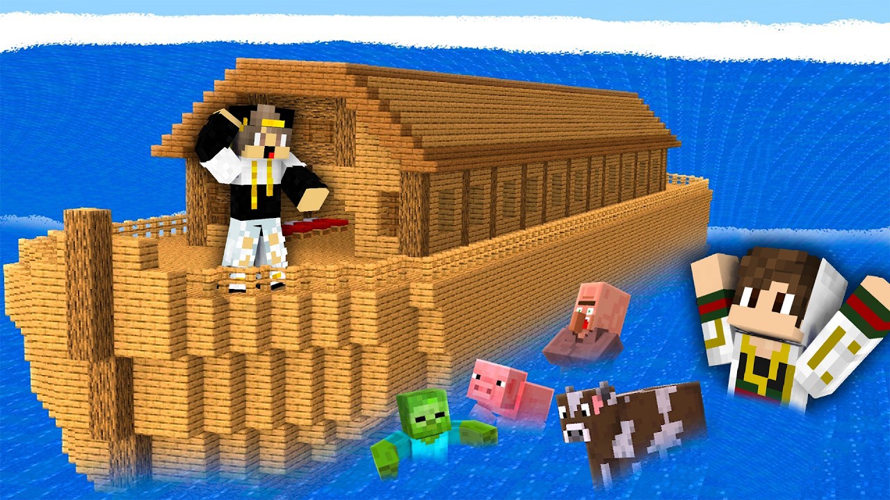 ماين كرافت : احاول انقذ العالم من هجوم التسونامي انا وصديقي ( بنيت اكبر سفينة في العالم )...!🌨🌊