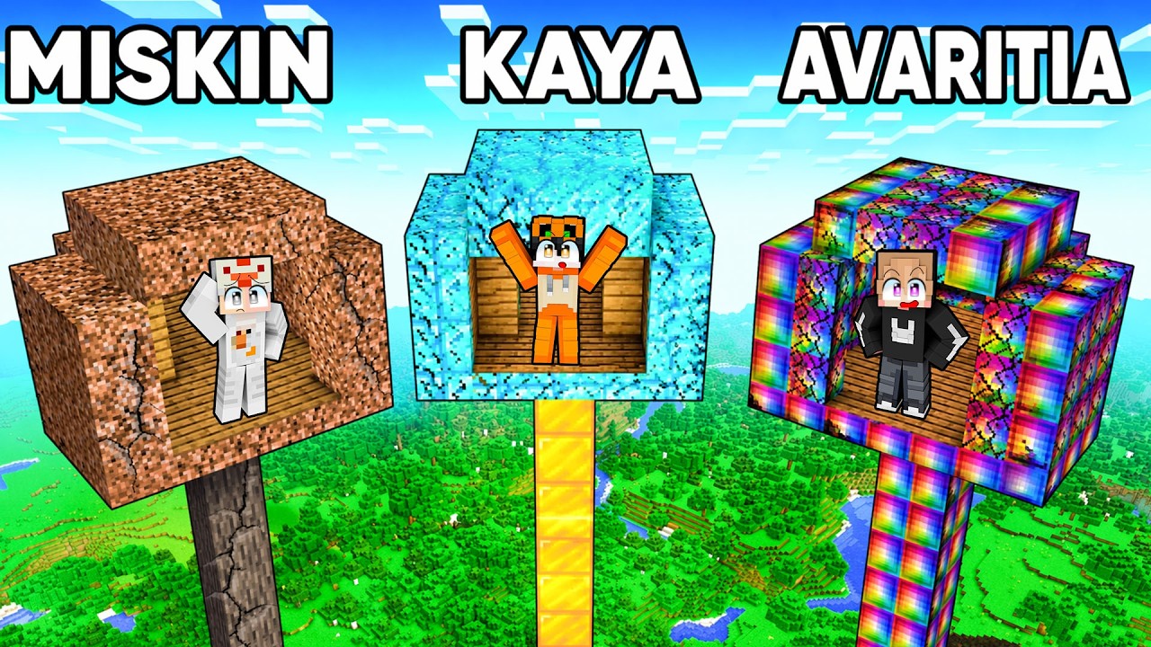 KITA BATTLE RUMAH POHON MISKIN VS KAYA VS AVARITIA DI MINECRAFT!!