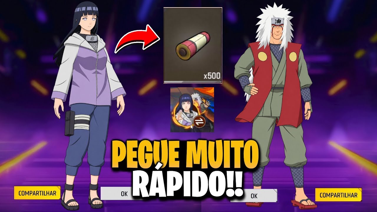 URGENTE! COMO PEGAR A HINATA OU JIRAIYA MAIS FÁCIL NO EVENTO INVASÃO DA NOVE CAUDAS NO FREE FIRE