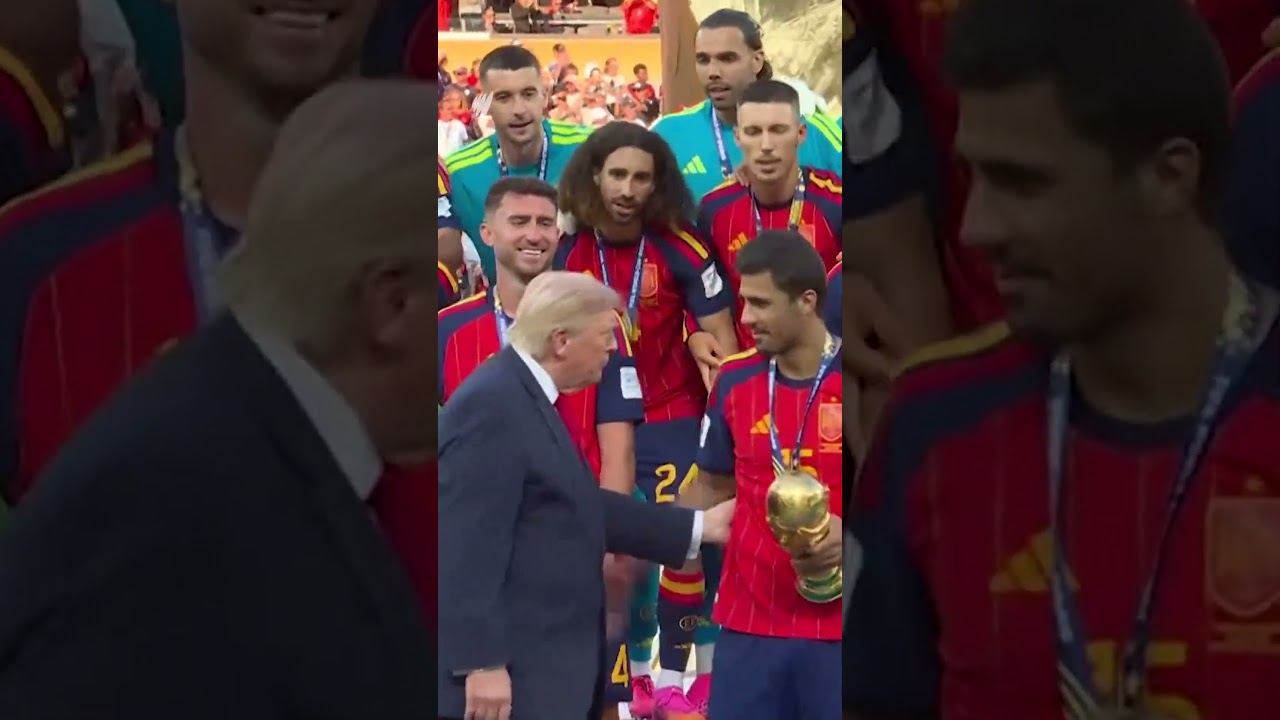 Trump lingers on stage after awarding Spain World Cup trophy