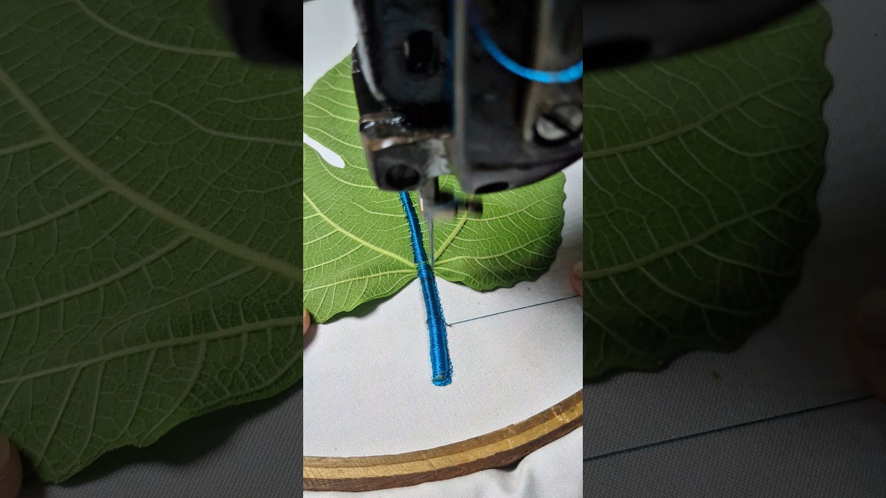 Embroidery On Leaf With Blue Thread #embroidery #leafart #art #handembroidery