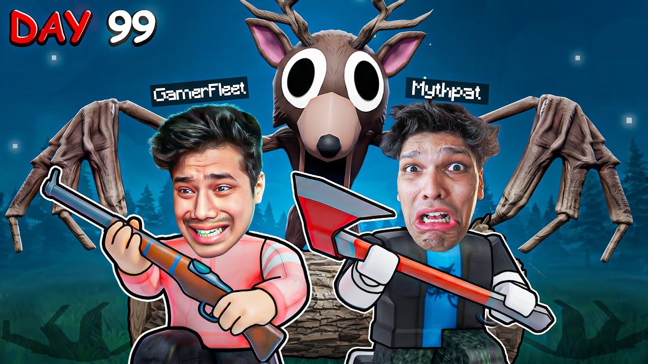 Surviving 99 NIGHTS In The Forest With MYTHPAT 😱| Roblox