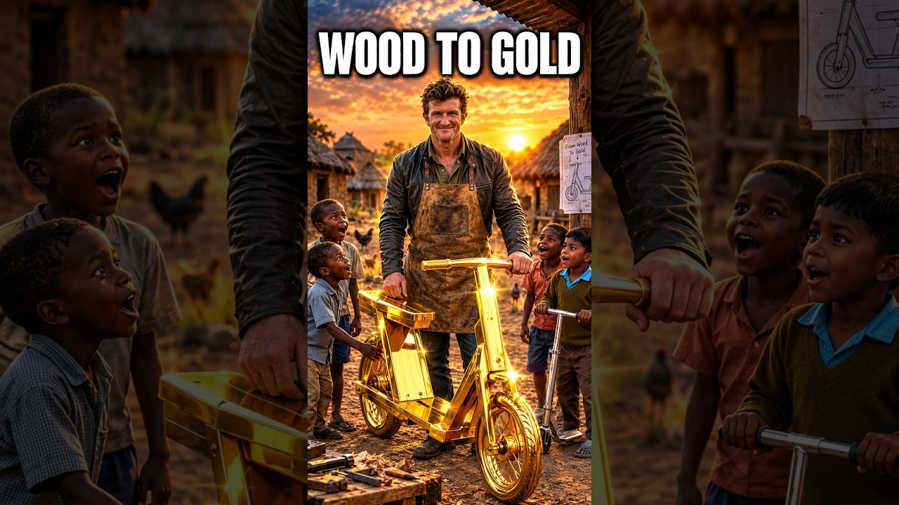 He Built a Wooden Push Scooter Then Turned It GOLD! 😱 #woodworking #diy #millionviews #viral