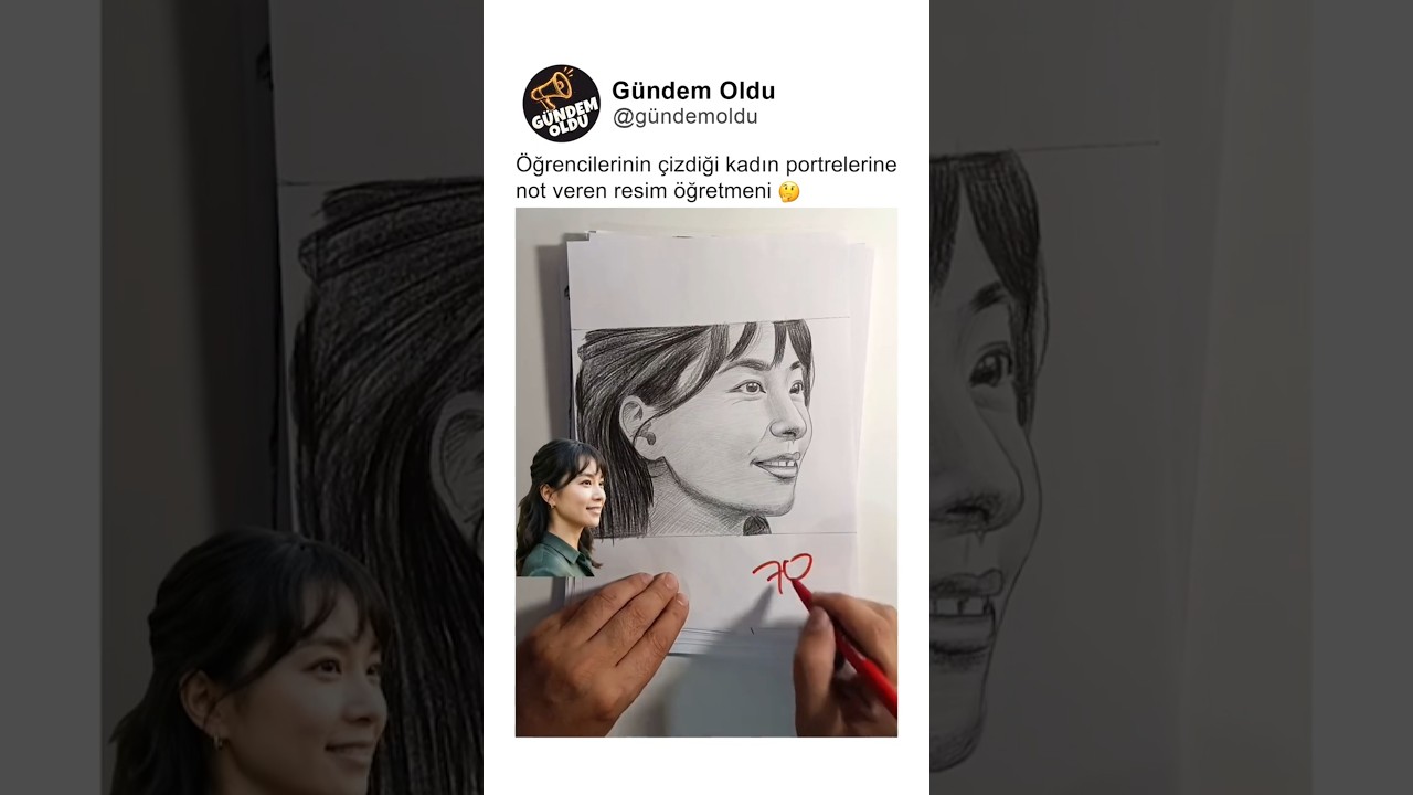 Öğrencilerinin çizdiği kadın portrelerine not veren resim öğretmeni 🤔