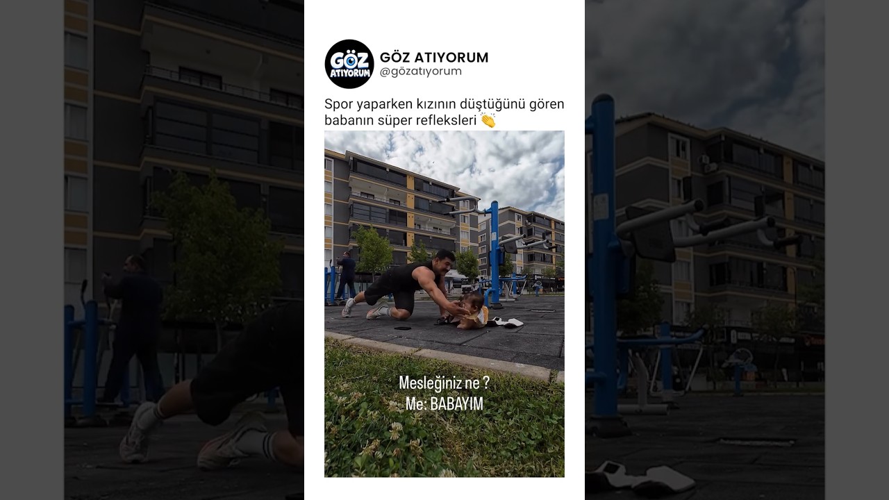 Spor yaparken kızının düştüğünü gören babanın süper refleksleri 👏