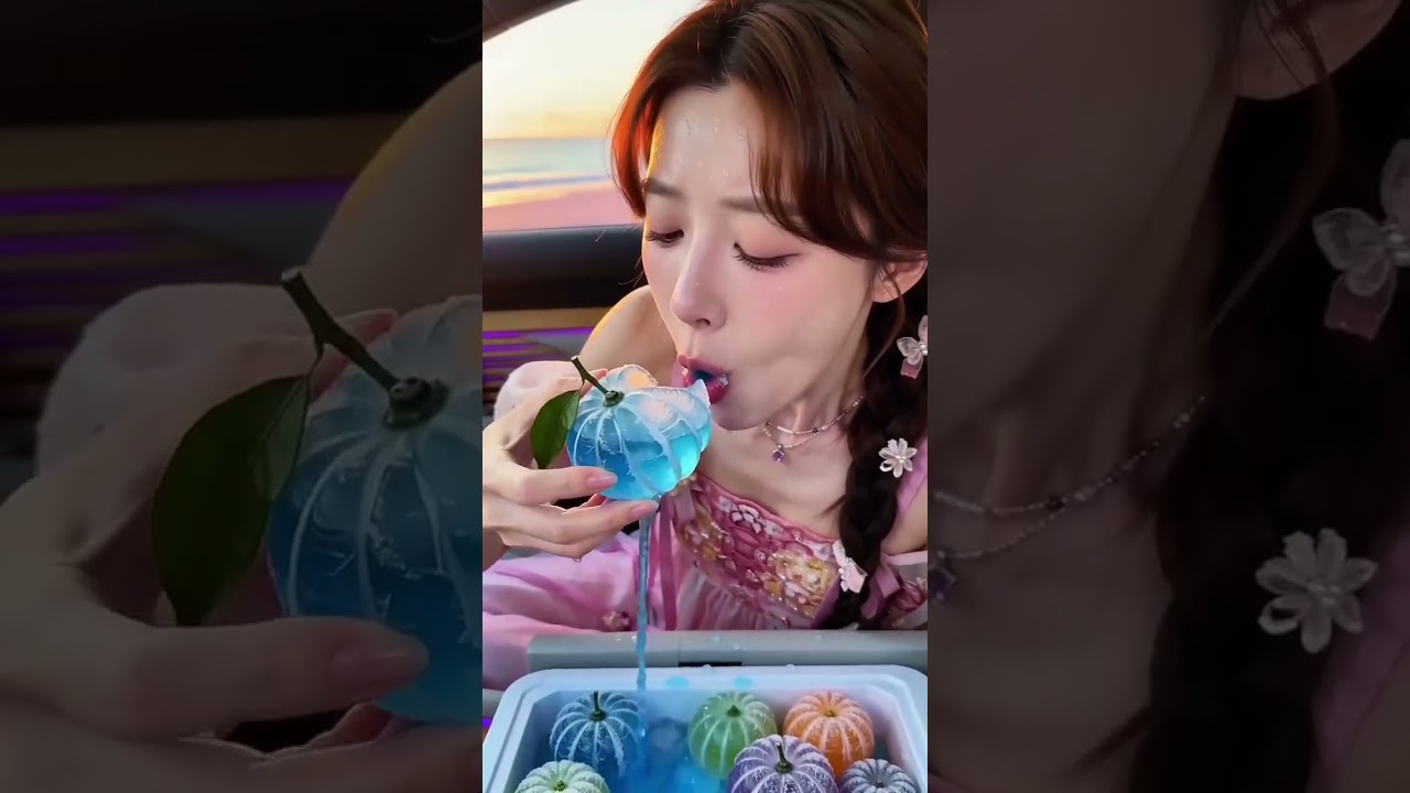 居然是橘子做的冰🧊？！一咬直接爆汁，口感還特別酥脆，喫起來真的超級過癮～上汽奧迪 #喫冰 #解壓聲控 #asmr #水果冰 #我的奧迪能飛